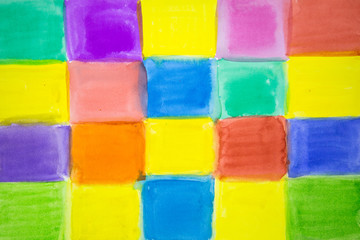 Abstract Squares of different bright colors. Watercolor painting.