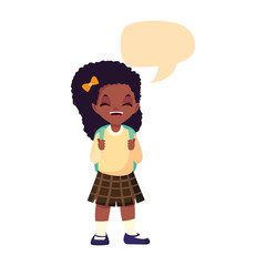 school girl with bag talk bubble