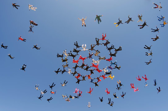 Parachutists starting the take off after the jump.