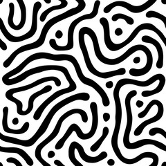 Vector seamless maze pattern. Abstract wavy black and white background.
