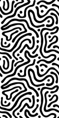 Vector seamless maze pattern. Abstract wavy black and white background.