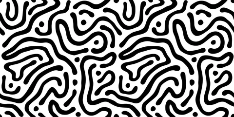 Fototapete Schwarz-weiß Vektor nahtlose Labyrinth-Muster. Abstrakter gewellter schwarzer und weißer Hintergrund.