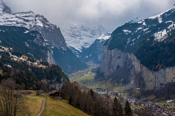 Aerial view of Lauterbrunnen village, Switzerland