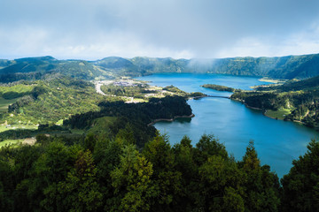 Lakes in Sete Cidades on San Miguel island, Azores, Portugal.