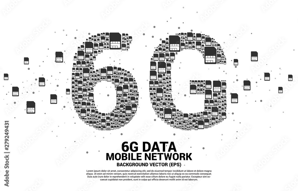 Poster 6G from mobile sim card networking. Concept for mobile telecommunication global network.