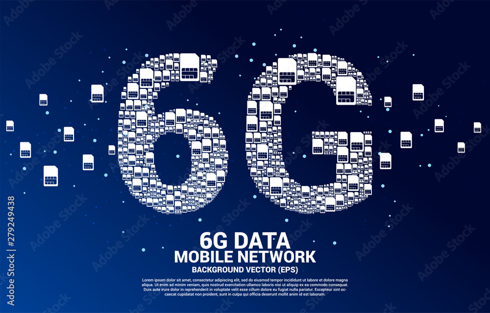 Poster 6G from mobile sim card networking. Concept for mobile telecommunication global network.