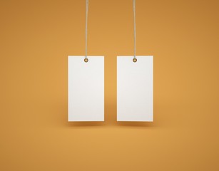 Label two faces white color with orange background. Mockup cardboard label.