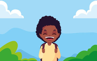 school boy with backpack outdoors