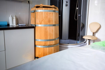 Cedar spa barrel as part of interior