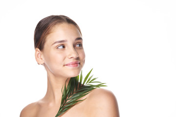 portrait of a young beautiful smiling woman with perfect skin