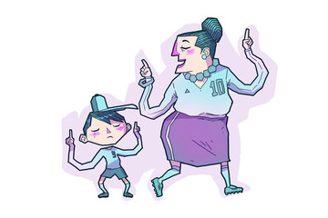 cartoon aunt mother and son kid dancing