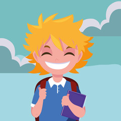 school boy with bag in the outdoors