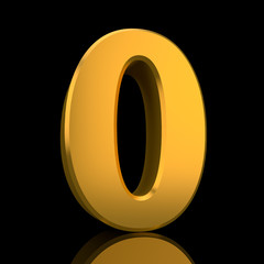 Number 0 gold color collection on black background illustration 3D rendering