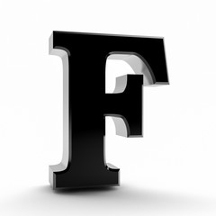 F alphabet black color word on white background illustration 3D rendering