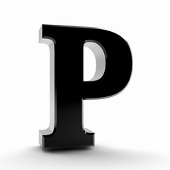 P alphabet black color word on white background illustration 3D rendering