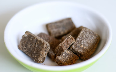 Shrimp paste or shrimp sauce on bowl, white background.
