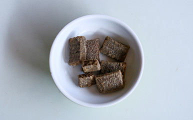 Shrimp paste or shrimp sauce on bowl, white background.