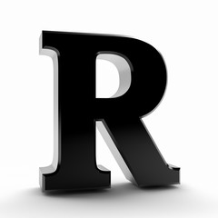 R alphabet black color word on white background illustration 3D rendering