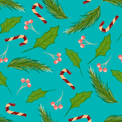 drawing of leaves and Christmas licorice on a green color