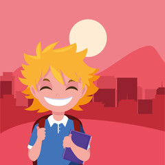 school boy with bag in the outdoors