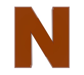 3d brown letter N collection on white background