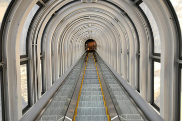 Futuristic escalator ,abstract space in a modern building