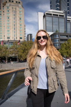 Young Woman Exploring the Sights of Melbourne Australia