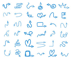 Colored infographic elements isolated on white. Set of sketchy indicator signs. Hand drawn simple pointers. Line art. Abstract arrows. Symbols for work