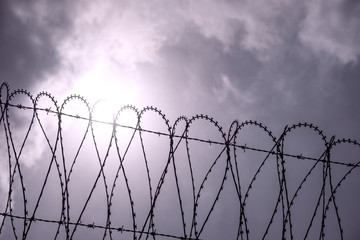 Barbed wire on country border