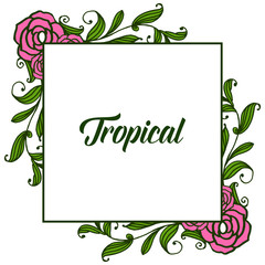Bright green leaf flower frame, card template tropical. Vector