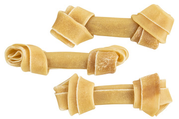 set of rawhide bone for dog chew isolated on white background