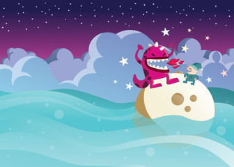 kid and monster in the sea dream