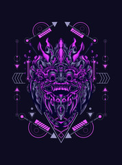 Barong Leak mask the culture of Balinese with sacred geometry pattern as the background