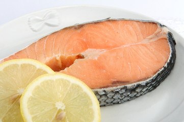 fresh raw salmon with lemon