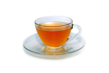 Hot tea in a glass isolated on a white background
