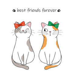 Best friends forever. Couple of cute cartoon cats. Hand drawn illustration