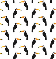 Obraz premium Vector seamless pattern of flat cartoon toucan tucan bird sitting isolated on white background