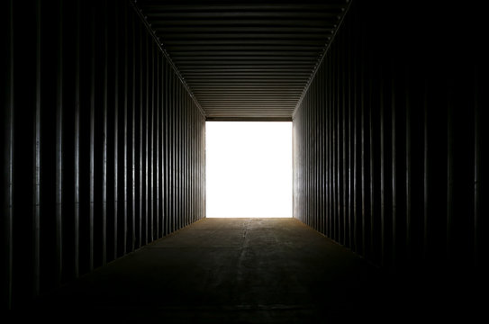 the dark inside empty container shipping abstract background.