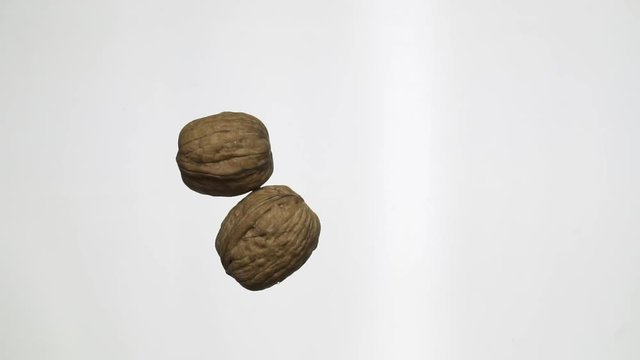 Wallnuts roll and stop on glass slow motion 100fps