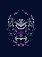 Devil mask head logo illustration with sacred geometry pattern as the background
