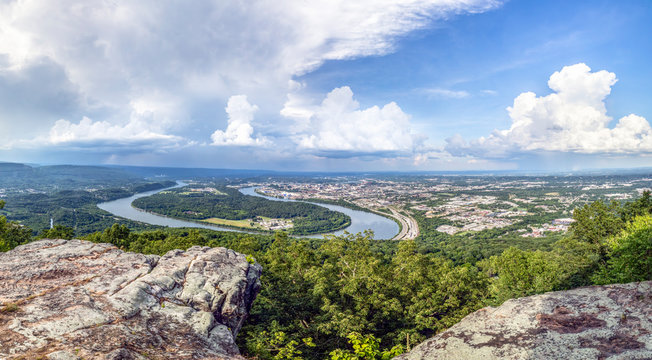 Chattanooga on the Tennessee River - Viewed from atop historic Lookout Mountain, the city of Chattanooga is situated alongside a large bend in the Tennessee River.