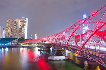 Papier Peint photo autocollant Helix Bridge Helix bridge at night in Singapore