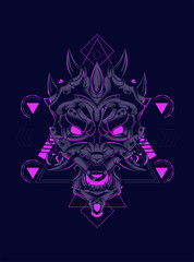 Devil mask head logo illustration with sacred geometry pattern as the background