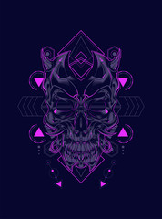 Devil skull head illustration with sacred geometry pattern as the background