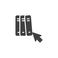 Online library vector icon. filled flat sign for mobile concept and web design. Book and computer mouse cursor glyph icon. e-learning symbol, logo illustration. Vector graphics