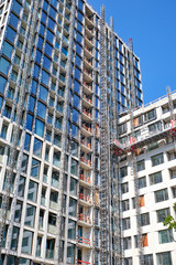 Fototapeta premium Construction of a high-rise apartment building seen in Berlin, Germany