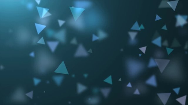 4K Abstract blue motion background. Triangles defocused particles. Floating lights. 
