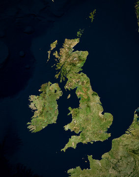 High resolution Satellite image of UK & Ireland (Isolated imagery of North Europe. Elements of this image furnished by NASA)