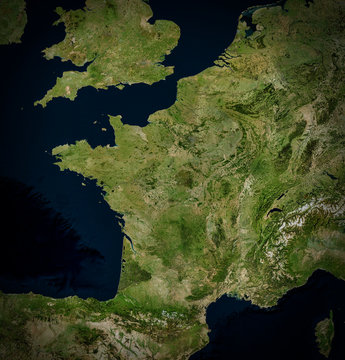 High resolution Satellite image of France (Isolated imagery of France. Elements of this image furnished by NASA)