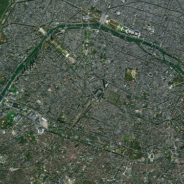 High resolution Satellite image of Paris, France (Isolated imagery of France. Elements of this image furnished by NASA)